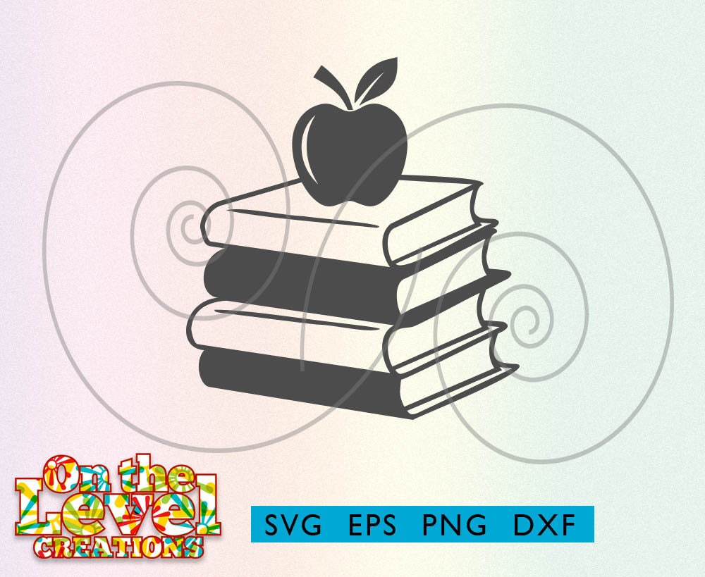 Apple on a stack of books svg dxf png eps download teacher library