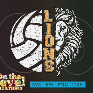 ライオンズバレーボールカットファイルダウンロードSVG DXF PNG EPS スクールスピリット、ディストレスト、ソリッド、グランジ、垂直、ヘッド