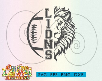 Lions Football Lion&#39;s head vertical svg dxf png eps cricut cutfile school football cheer team Spirit logo