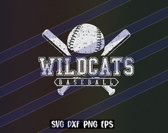 Wildcats Baseball cutfile svg dxf png eps instant download vector school spirit distressed logo