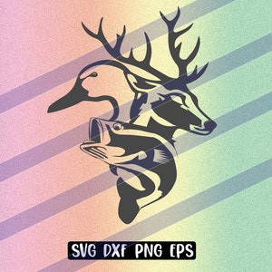 ciervo pato pez caza svg dxf png eps caza tiro campamento Cricut cutfile vector silueta