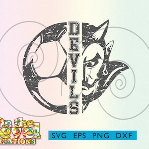 Devils Soccer-logo, alleen download, cricut cutfile schoolvoetbal gejuich, solide en noodlijdend