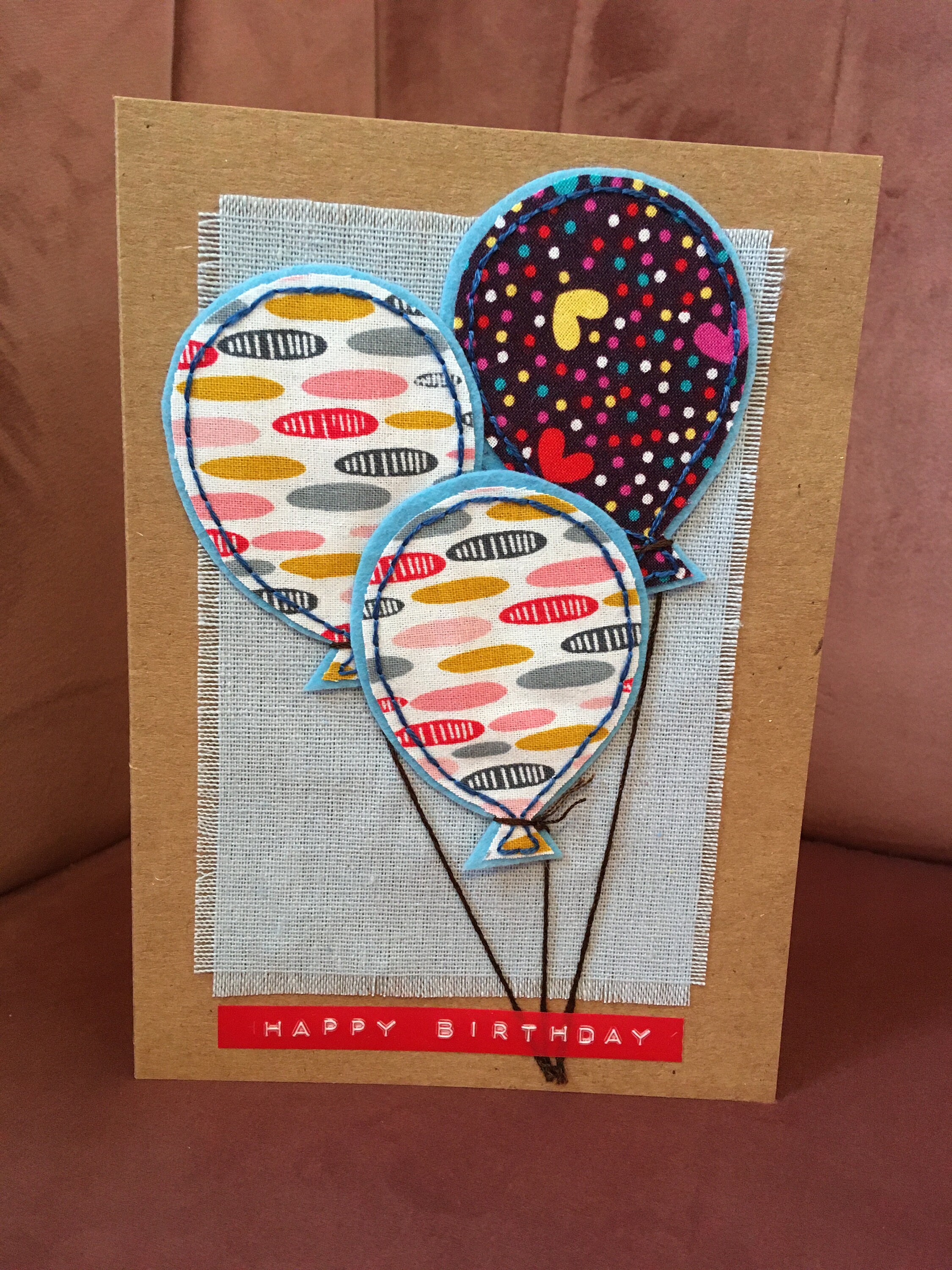 Hand sewn birthday greetings card appliqued design with Etsy
