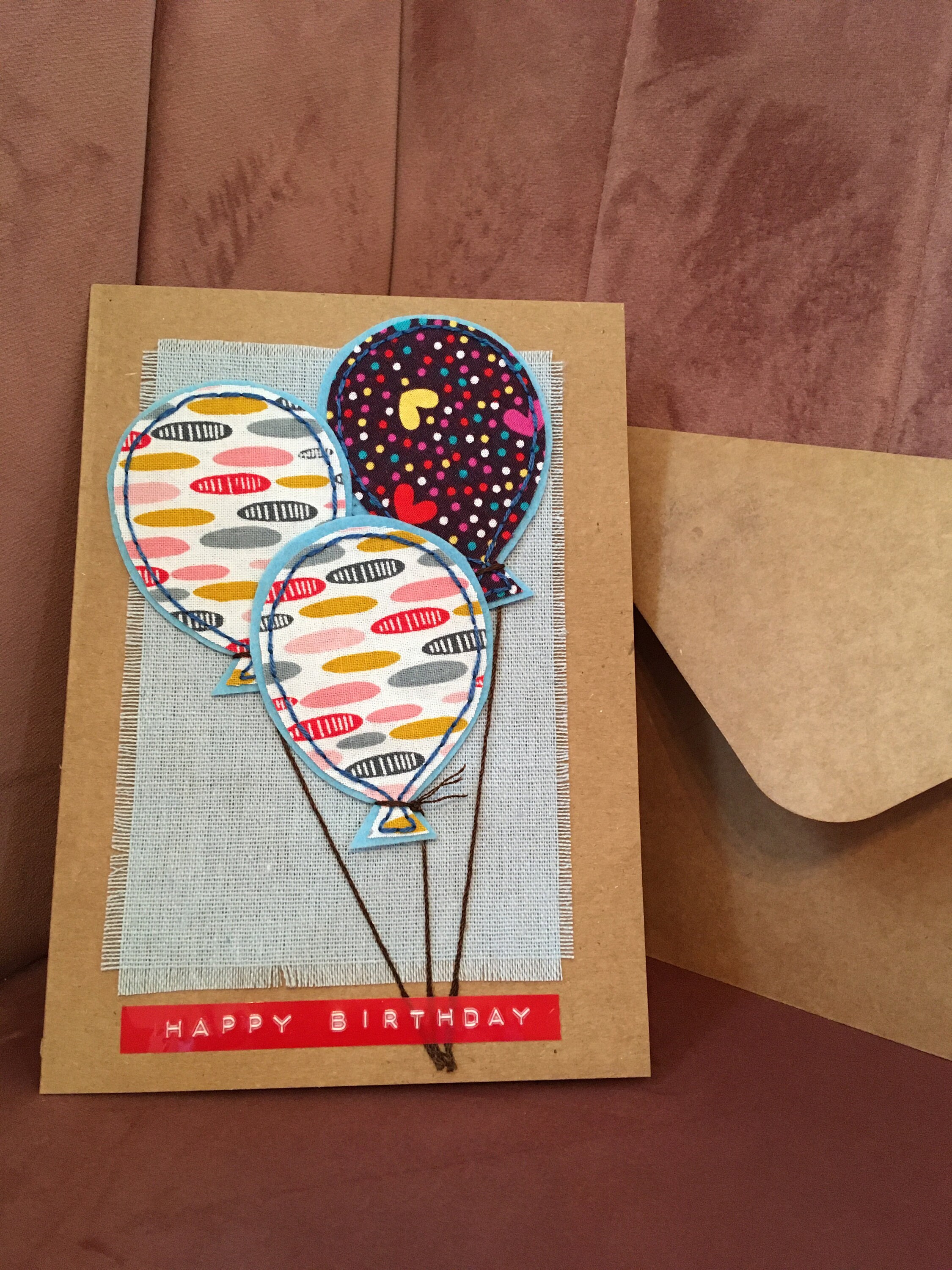 Hand sewn birthday greetings card appliqued design with Etsy