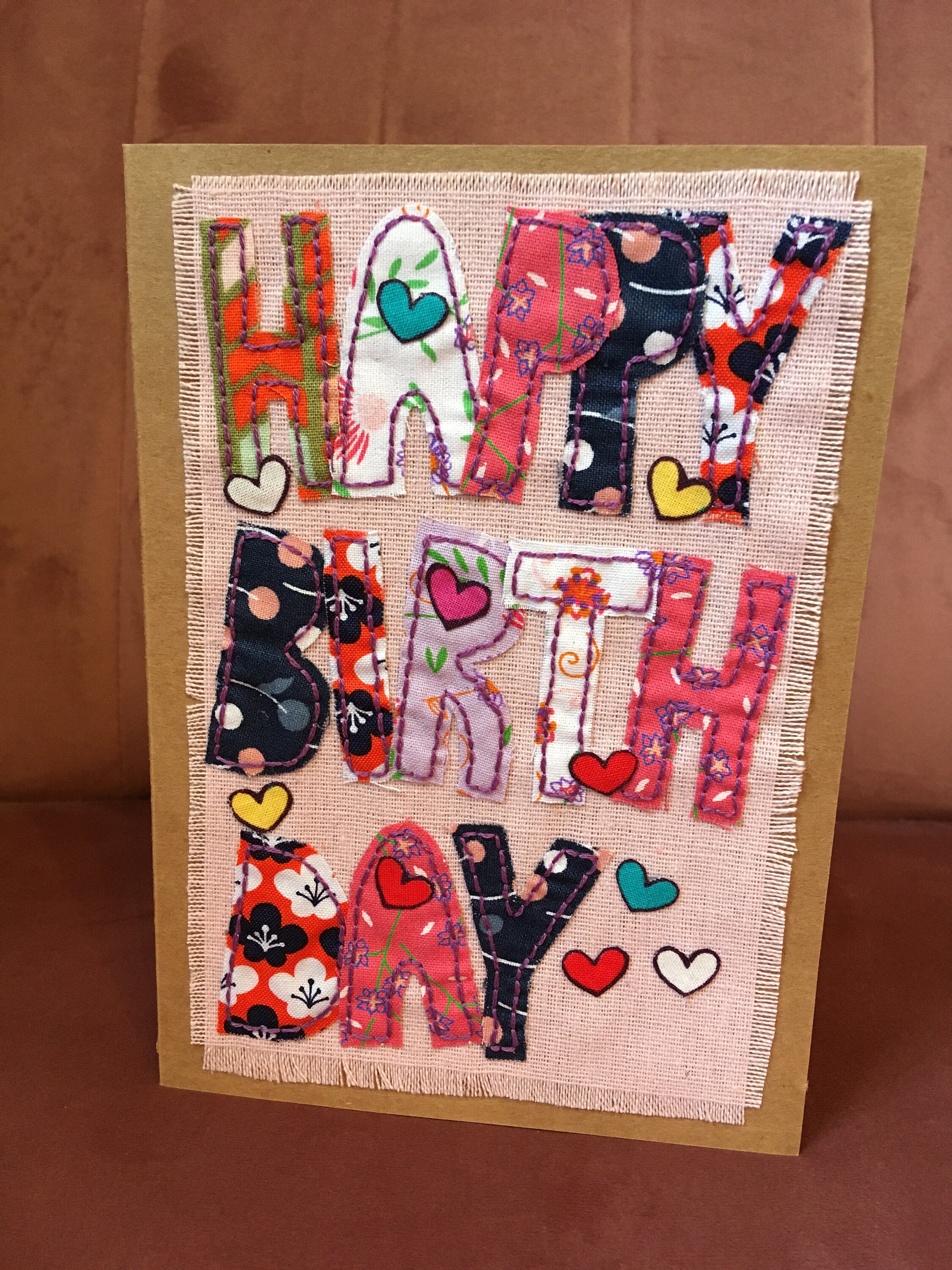 Hand sewn birthday greetings card appliqued design Etsy