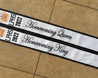 One HOMECOMING or PROM SASH choose king queen or court personalized