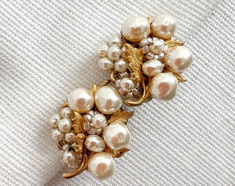 Vintage Miriam Haskell Baroque Pearls Petite Clip On Earrings