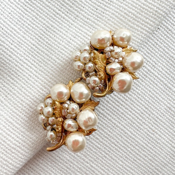 Vintage Miriam Haskell Baroque Pearls Petite Clip On Earrings