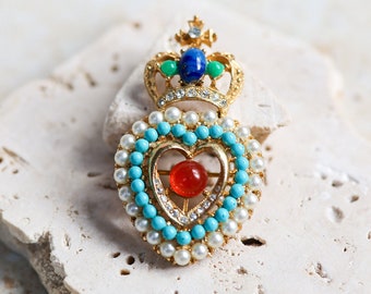 Vintage Petite (Tiny) Heart and Crown Pin