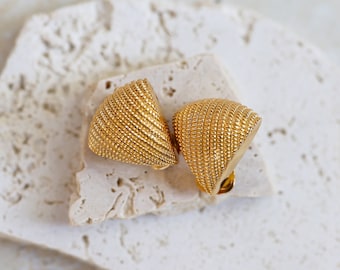 Timeless Vintage by Gilbert of Paris 1990's Modern Gold Couture Chunky Statement Clip Earrings