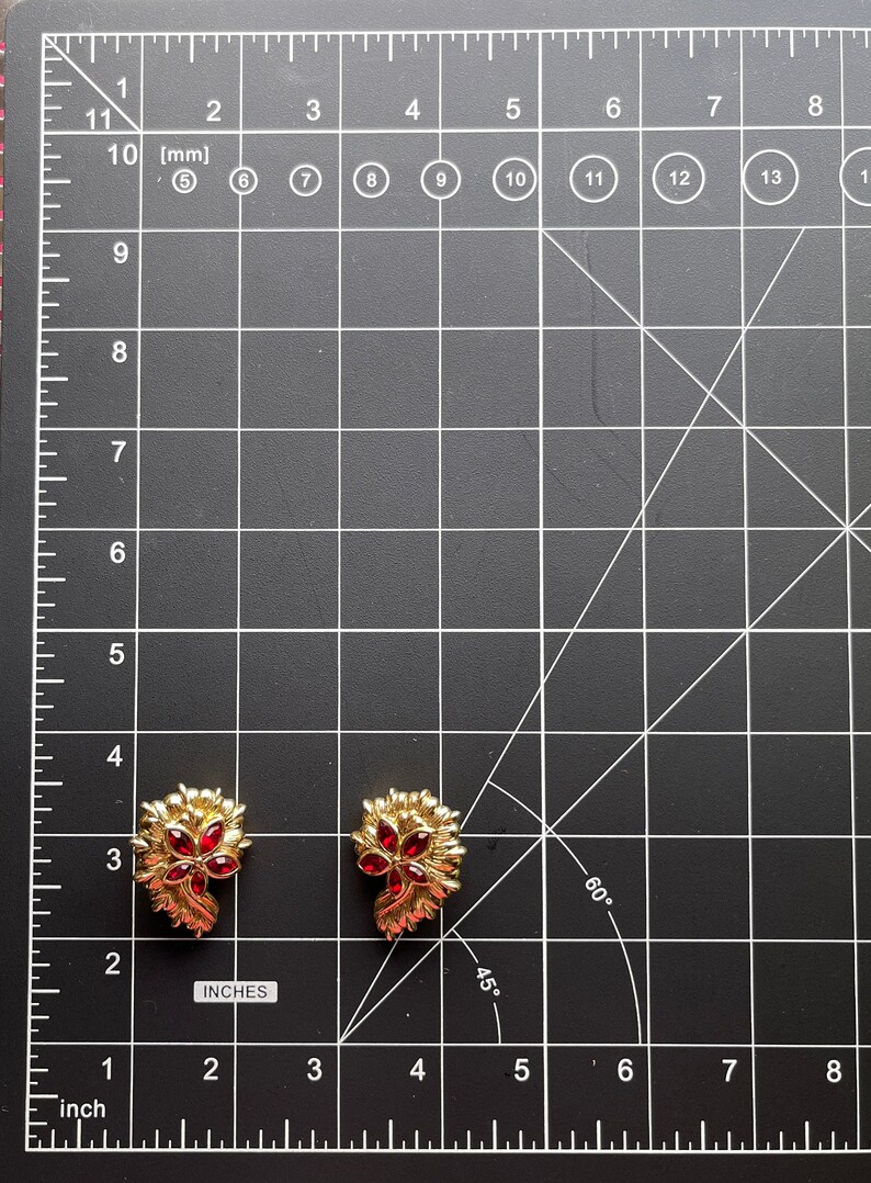 Vintage NOS Red Crystals Chunky Floral Clip On Earrings image 9