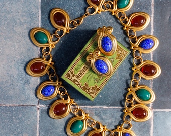 Vintage Etruscan Revival Necklace & Clip-on Earrings: Les Bernard Style