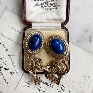 Vintage Blue Cabochon Antique Keys Unique Clip On Earrings image 5