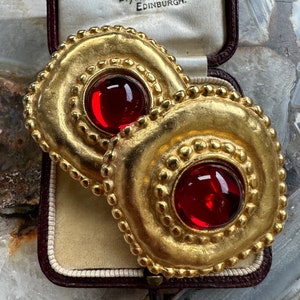 Gorgeous Vintage 1980's Massive Red Glass Round Classic Couture Statement Clip Earrings image 5