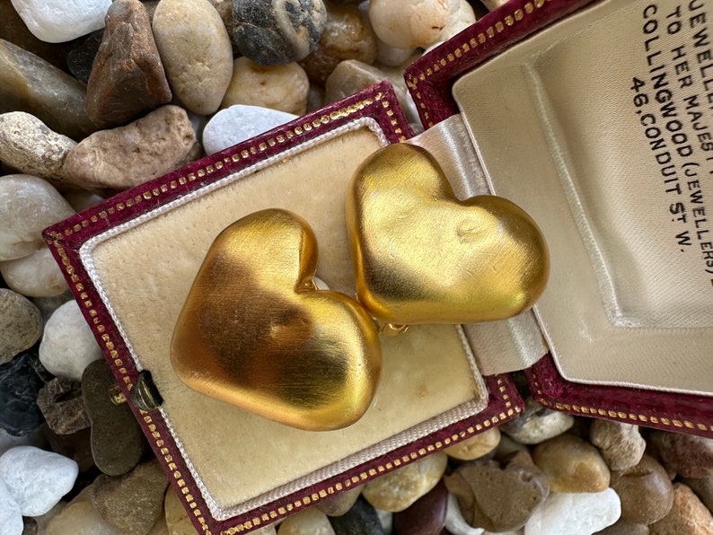 Vintage Signed Brushed Matte Gold Plated Small Petite Heart Shaped Clip On Earrings image 5