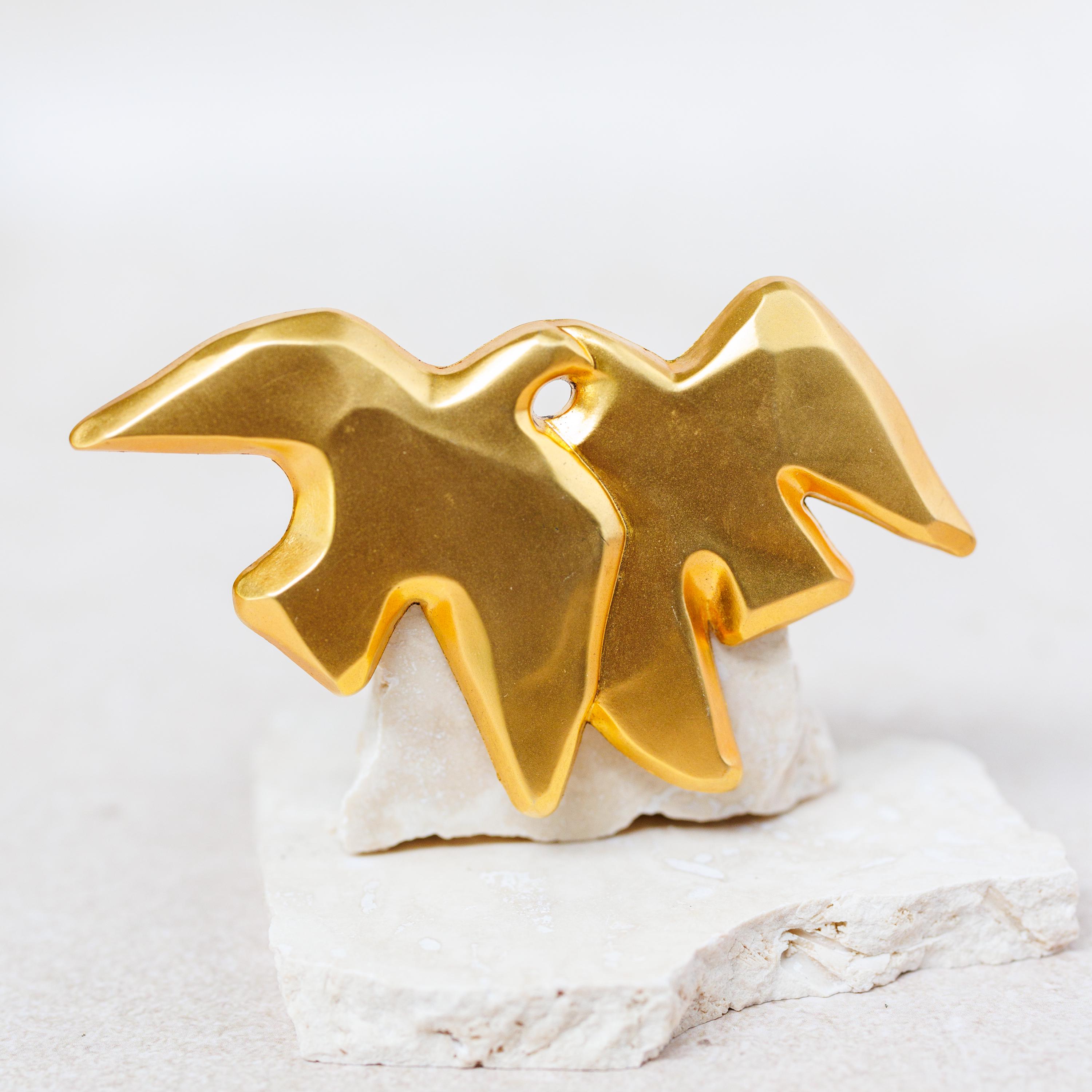 Broche Ancienne Nina Ricci Couple D'oiseaux Colombe - Bijou Fantaisie Métal Doré Vintage