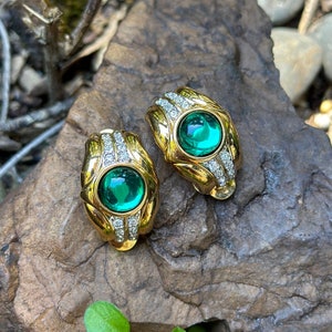 Vintage NOS Huggie Clip On earrings with Green Cabochon Stone image 5