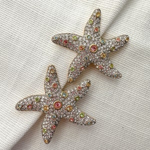 Amazing SAL Signed Starfish Shaped Massive Designer Clip On Earrings with Clear and Colorful Rhinestones image 4