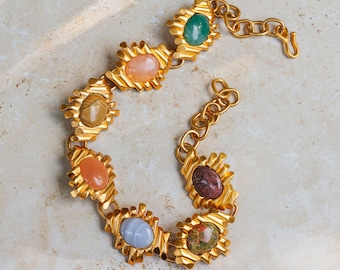 Vintage Semi-precious Stones Collar Necklace 16"