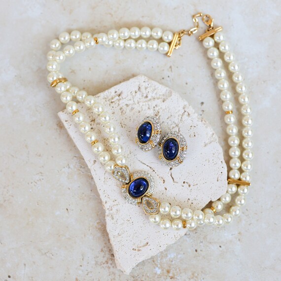 Clip on pearl shop earrings and necklace set