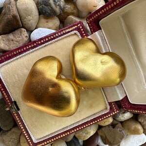 Vintage Signed Brushed Matte Gold Plated Small Petite Heart Shaped Clip On Earrings image 4