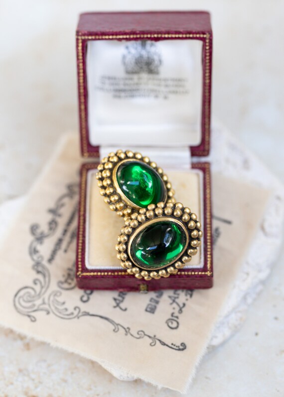 Vintage YSL Emerald Colored Poured Glass Cabochon 