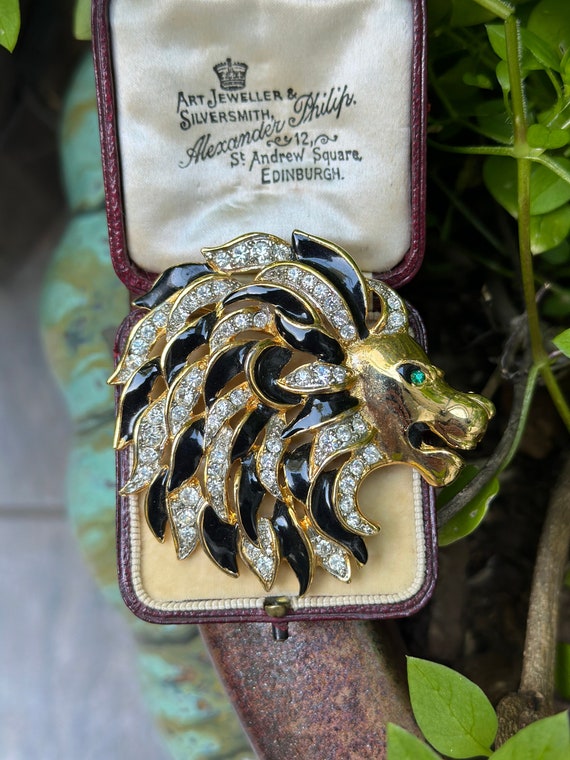 Vintage CRAFT Signed Roaring Lion Brooch 60s - image 3