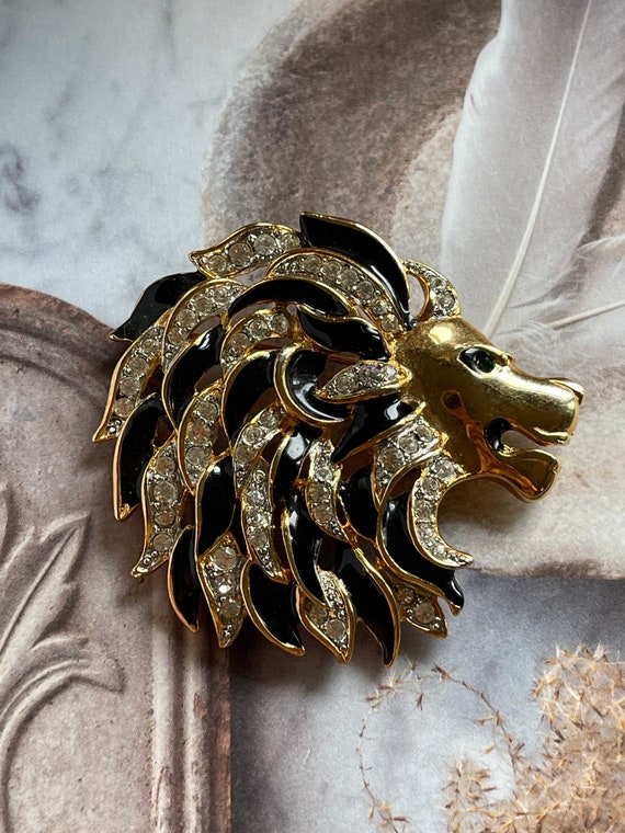 Vintage CRAFT Signed Roaring Lion Brooch 60s - image 8