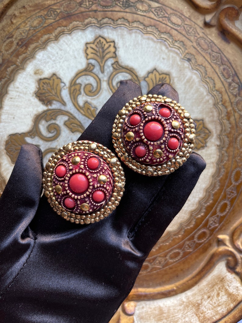Vintage Kalinger Paris Jumbo Etruscan Clip On Earrings image 9
