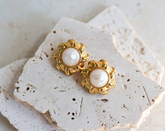 Vintage Givenchy Classic Statement Clip Earrings with Faux Pearls