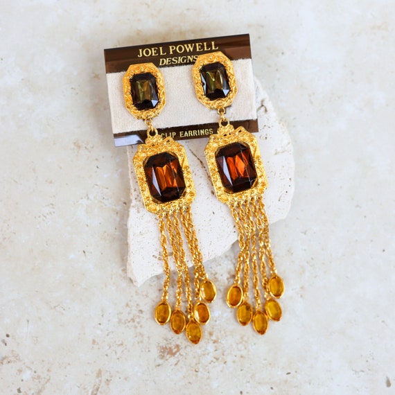Vintage NOS Joel Powell Statement Brown Crystals Long Clip on