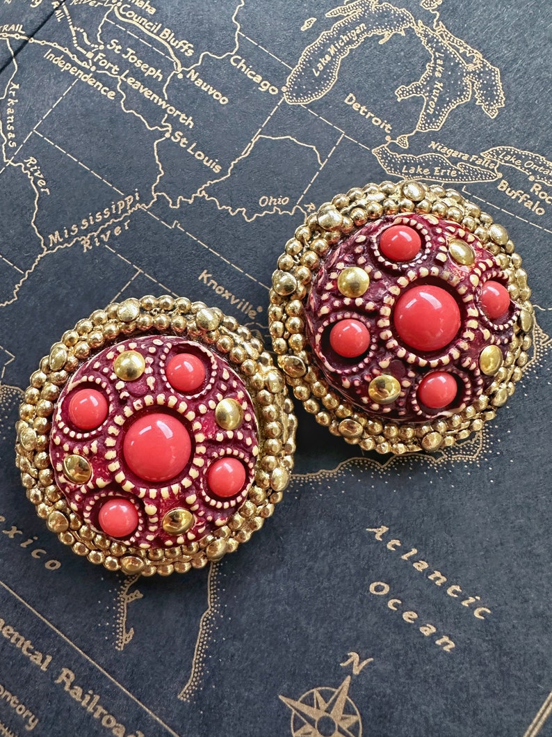 Vintage Kalinger Paris Jumbo Etruscan Clip On Earrings image 5