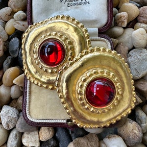 Gorgeous Vintage 1980's Massive Red Glass Round Classic Couture Statement Clip Earrings image 3