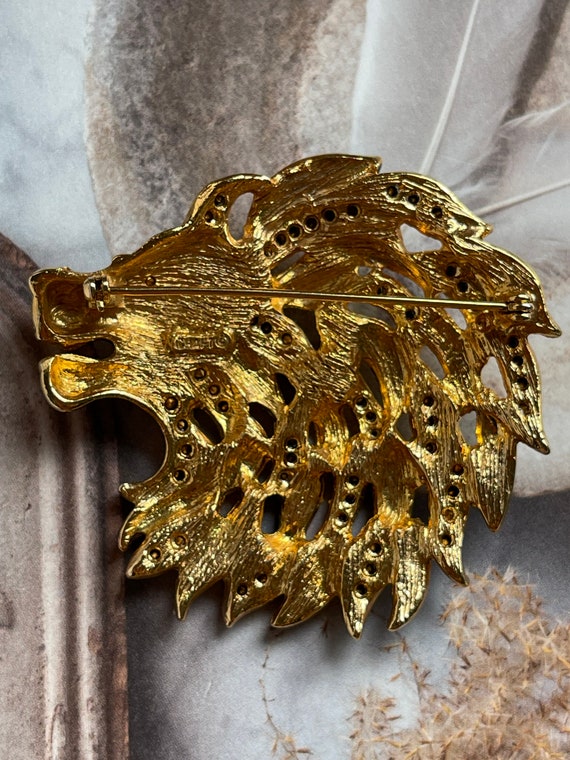 Vintage CRAFT Signed Roaring Lion Brooch 60s - image 9