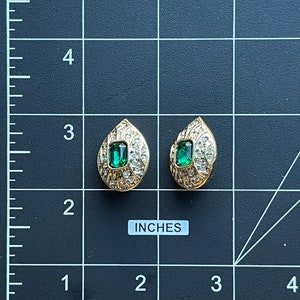 Stunning NOS 1990s Classic Clip On Earrings with Green Crystals and Clear Rhinestones image 7