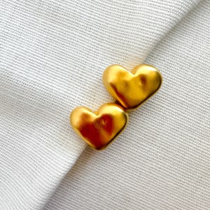 Vintage Signed Brushed Matte Gold Plated Small Petite Heart Shaped Clip On Earrings image 2