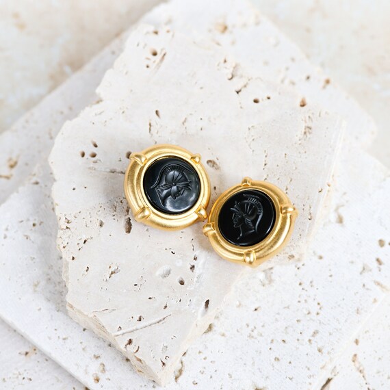 Classic Vintage Button Shaped Gold Tone Clip On E… - image 1