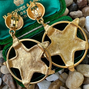 Stunning Anne Klein Couture Star Shaped Matte Gold Tone Brushed Drop Dangle Clip On Earrings image 7