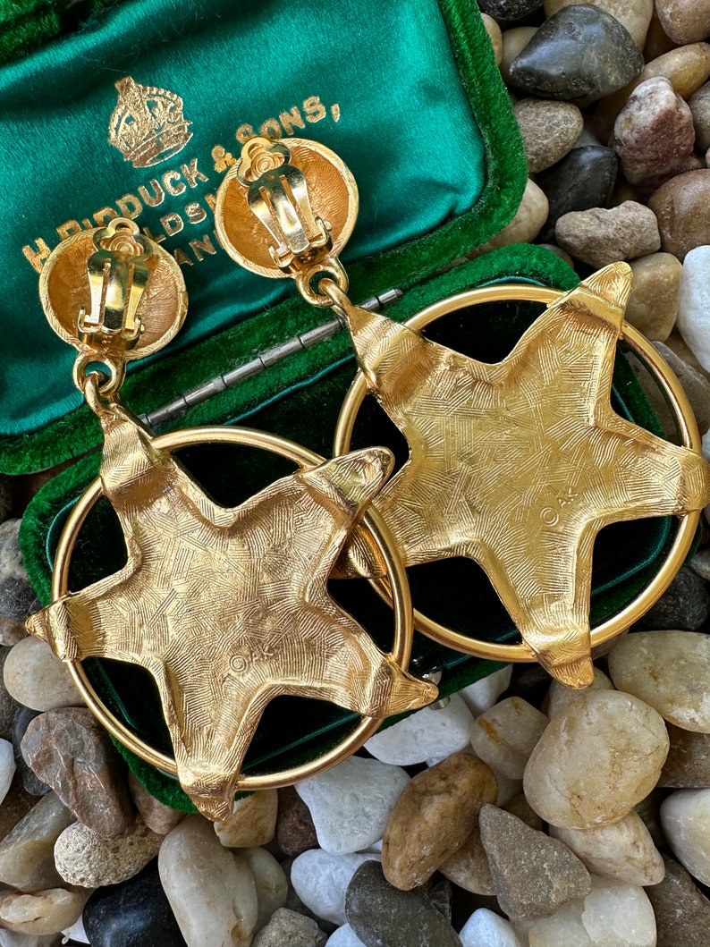 Stunning Anne Klein Couture Star Shaped Matte Gold Tone Brushed Drop Dangle Clip On Earrings image 7