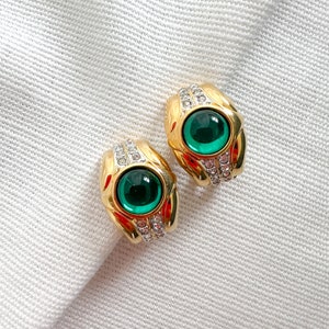 Vintage NOS Huggie Clip On earrings with Green Cabochon Stone image 3