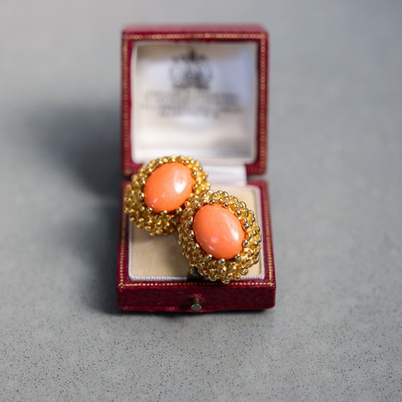 Vintage Erwin Pearl Satin Faux Coral Cabochon Cli… - image 2