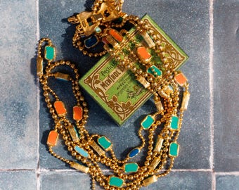 Vintage CRAFT Signed Multi Strand Colorful Enamel Necklace 30"