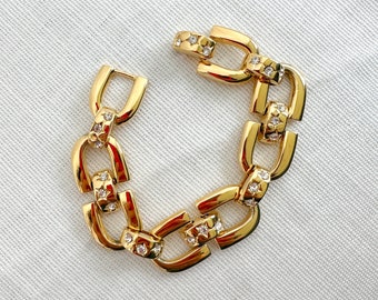 Fabulous JOAN RIVERS Signed Vintage Statement 1990's Gold Chain Link Bracelet With Rhinestones and Tiny Stars