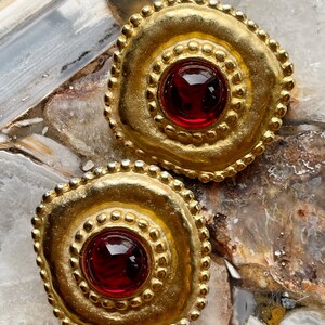 Gorgeous Vintage 1980's Massive Red Glass Round Classic Couture Statement Clip Earrings image 7