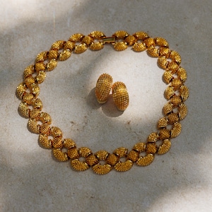 Vintage St John Gold Plated Collar Necklace and Clip-On Earrings Set from the 1990s image 1