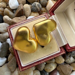 Vintage Signed Brushed Matte Gold Plated Small Petite Heart Shaped Clip On Earrings image 3