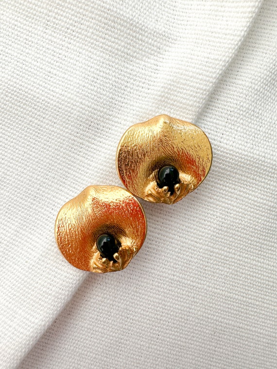 Vintage Kenzo Signed Floral Clip On Earrings