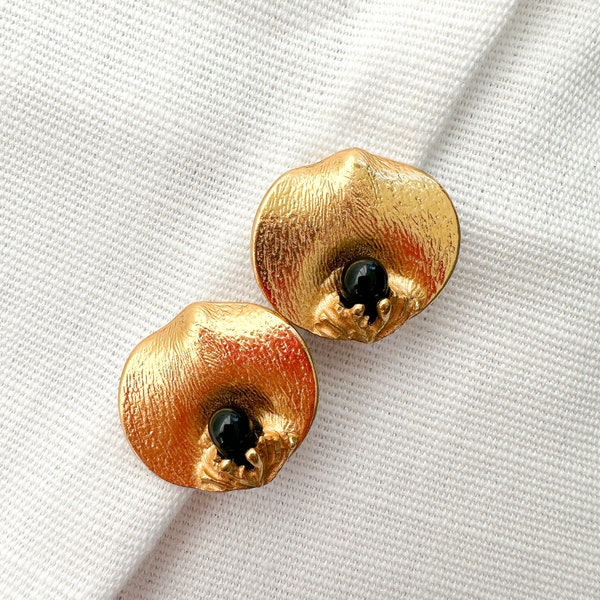 Vintage Kenzo Signed Floral Clip On Earrings