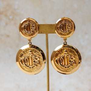 Vintage Christian Dior Gold-tone Double-Sided Statement Clip-On Earrings