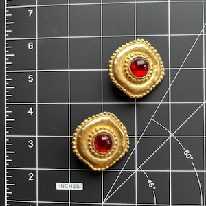 Gorgeous Vintage 1980's Massive Red Glass Round Classic Couture Statement Clip Earrings image 9